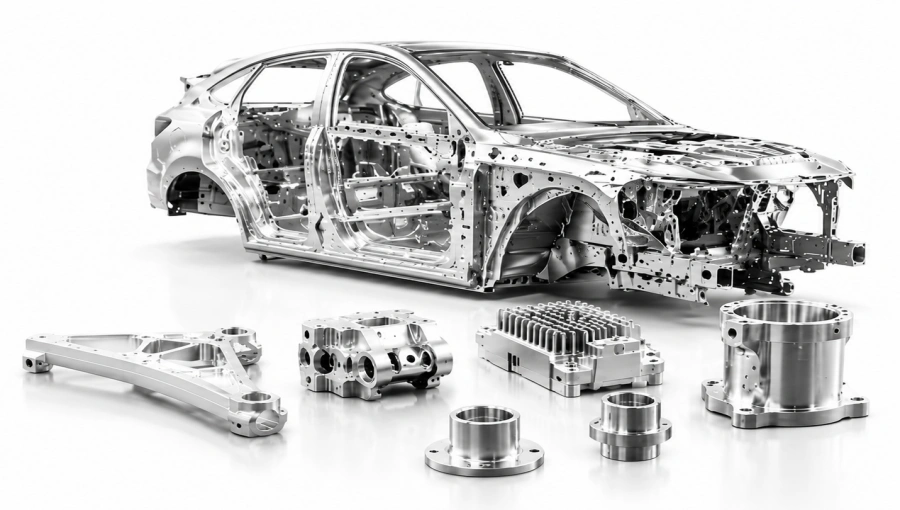 Custom automotive parts manufactured by YP-MFG, showcasing plastic and metal components for precision automotive applications.