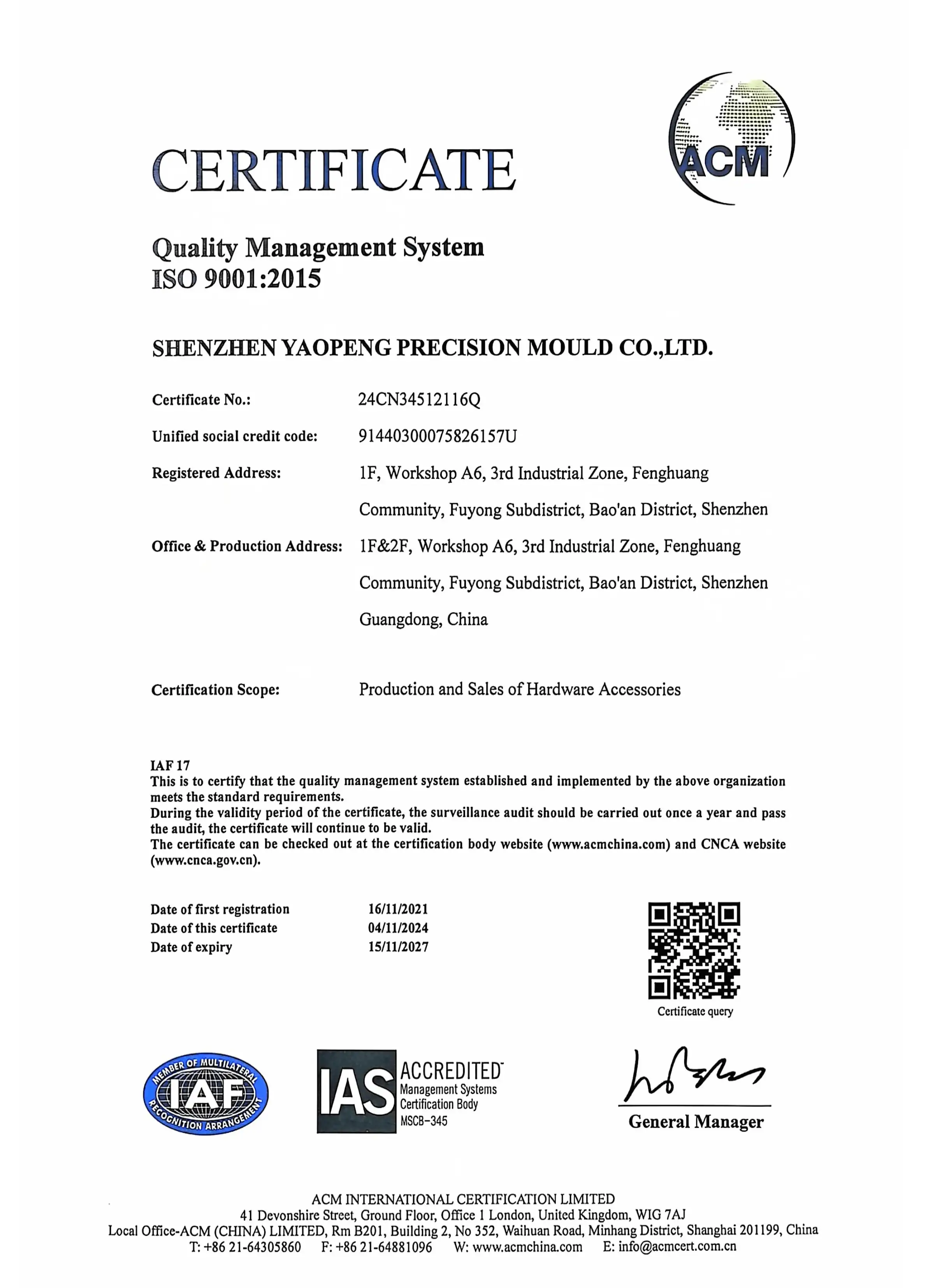 ISO 90012015 Certificate