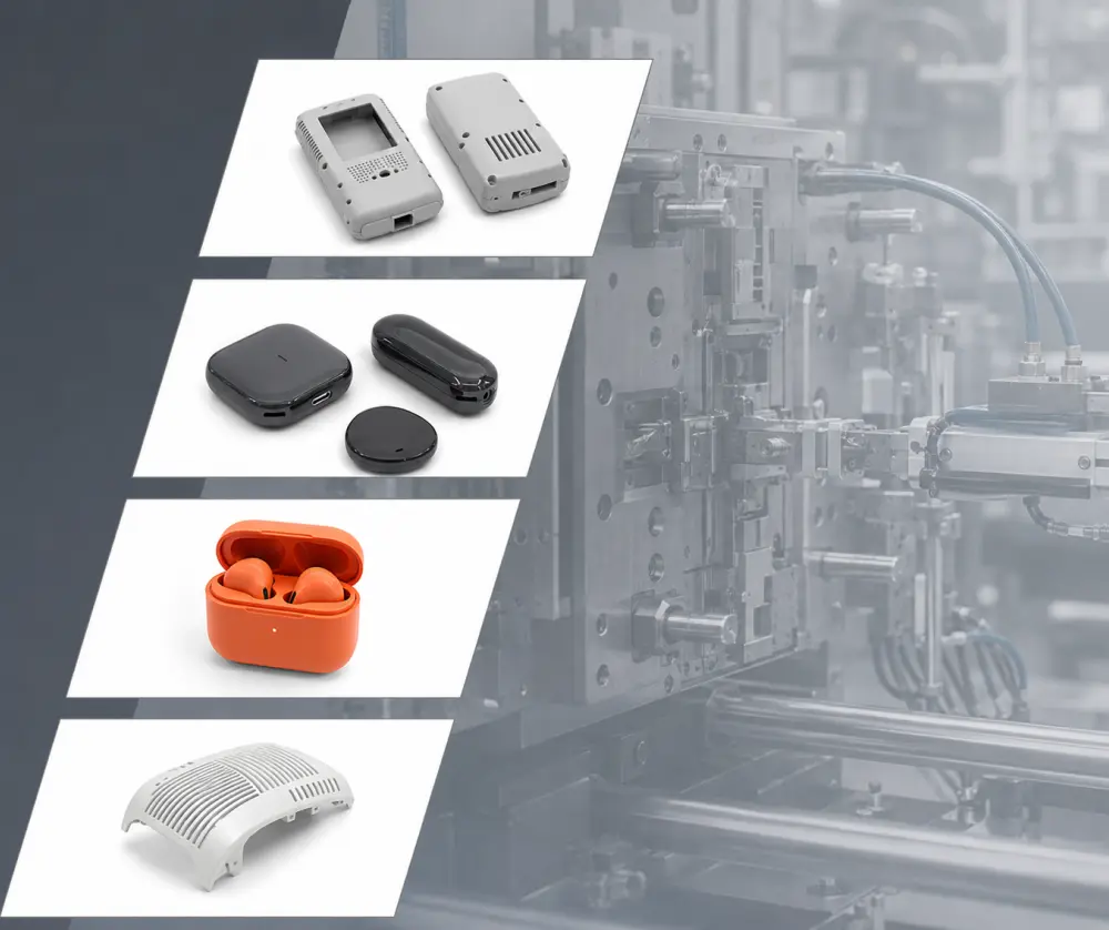 Manufactured components for consumer electronics including mobile phones, earphones, hearing aids, calculators, etc.
