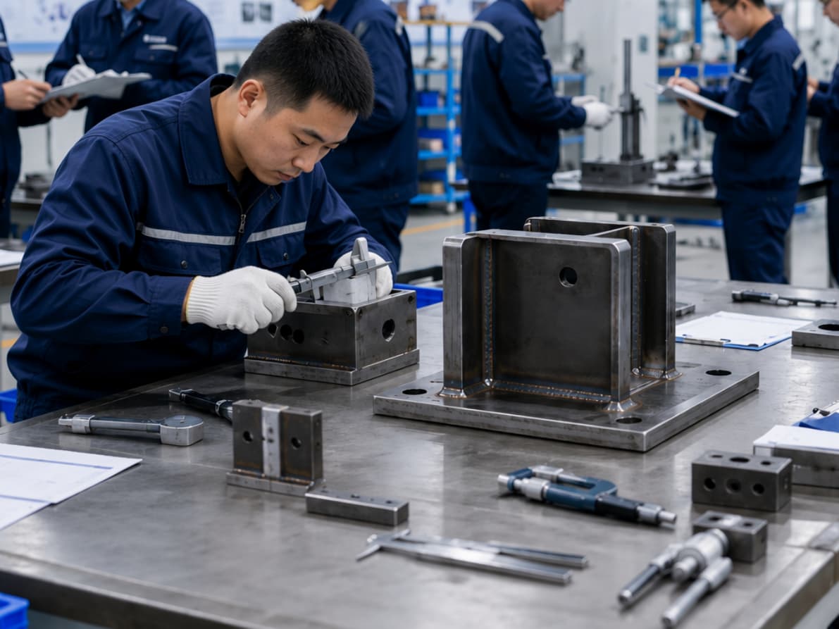 Quality engineers reviewing welded assembly process control