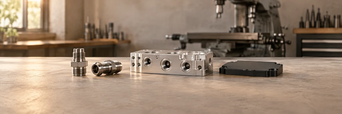 Illustrative CNC-machined industrial connecting components