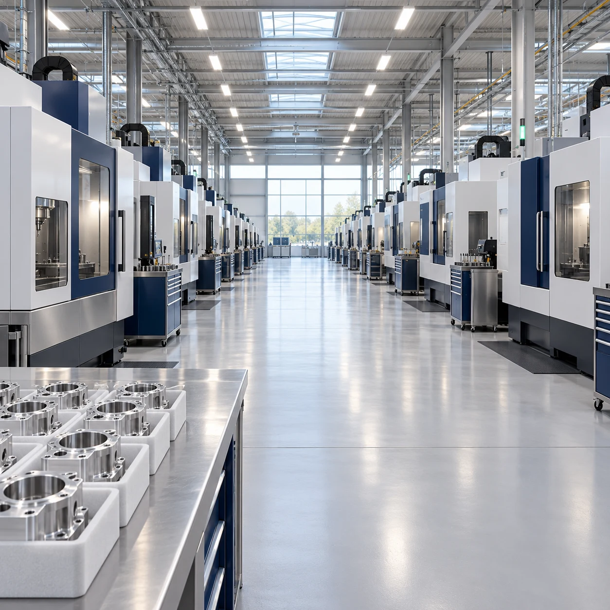 Concept illustration of an organized CNC production facility